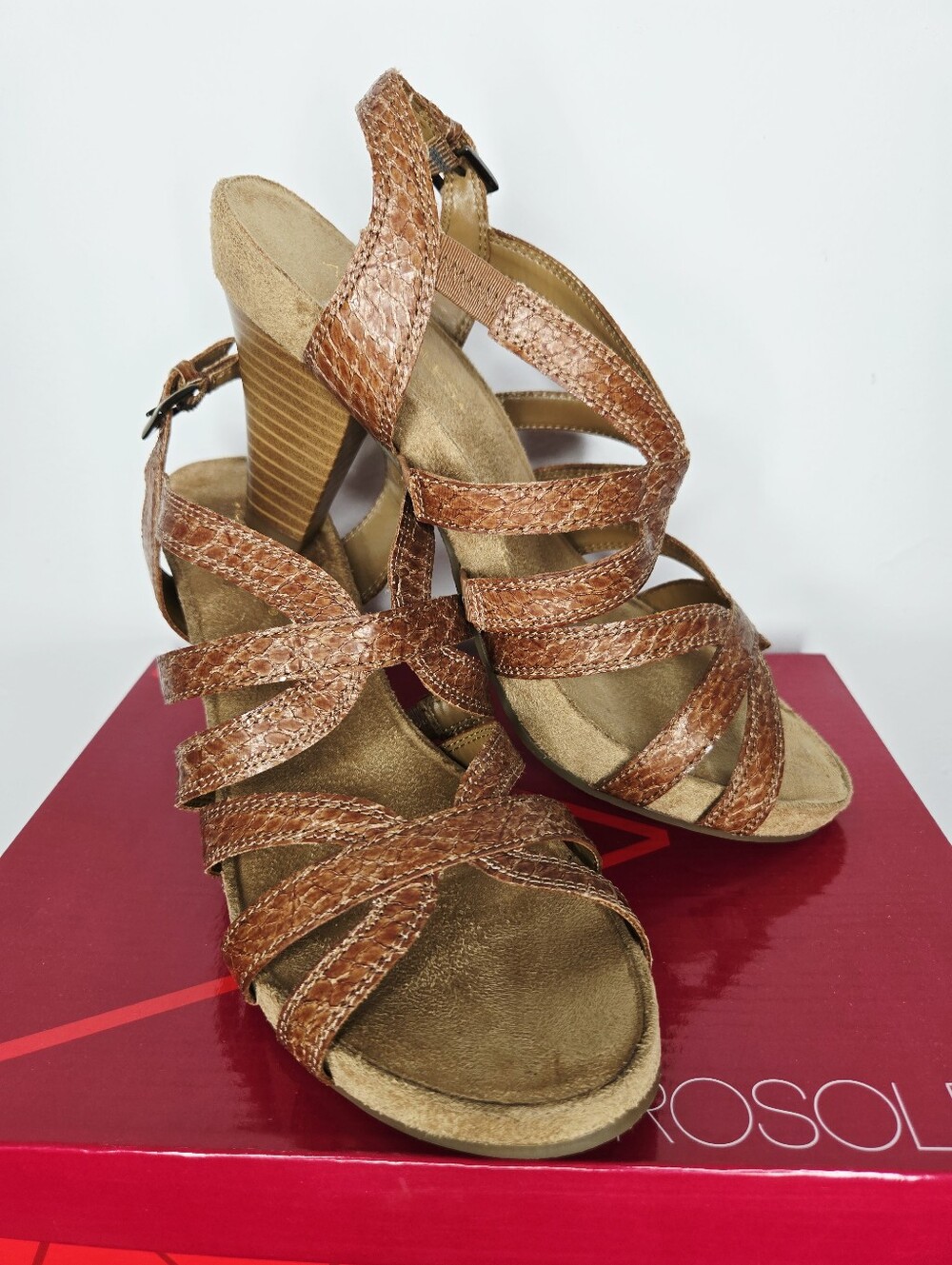 AEROSOLES Headliner Brown Sandals Size 8.5 Heels Comfy with Box